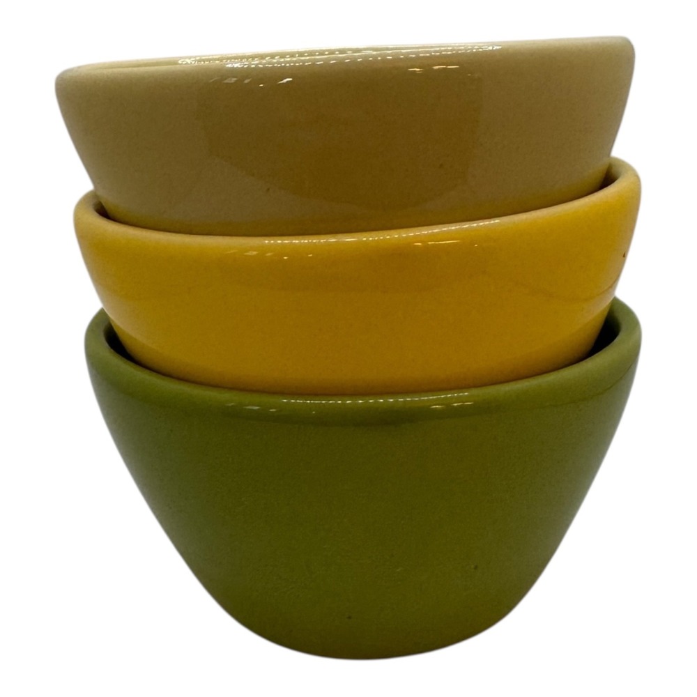 Crate & Barrel B. Eigen Ceramic Bowls Set of 3 Yellow‎ Green Tan Dipping Snack